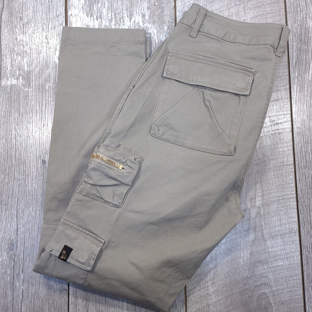 OVO October's Very Own Cargo Pants Men 31 Khaki Tan Gold Zipper Streetwear